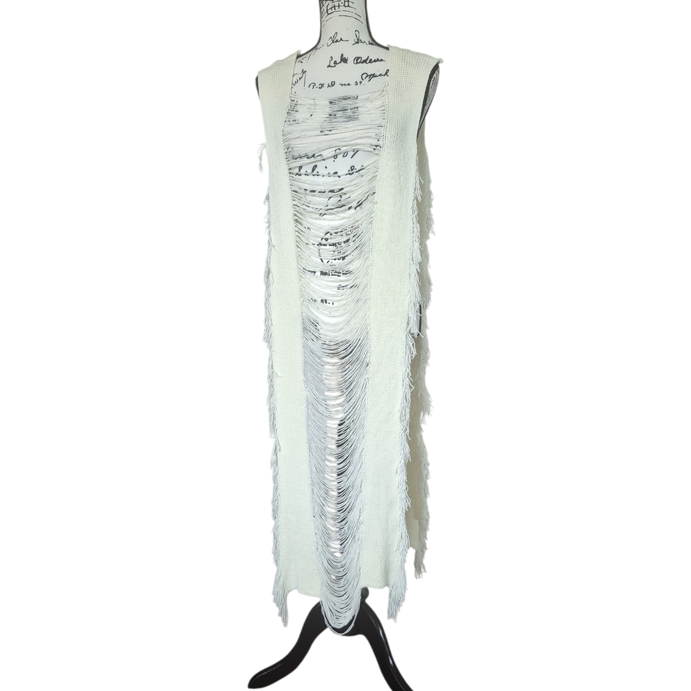 Crochet Beach Dress: Bohemian Hallow Sleeveless With Slit Sz XL - Picture 4 of 8